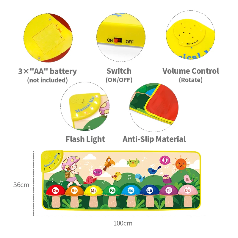Kidewan Mushroom Dance Piano Mat Electronic Keyboard Instruments Baby Play Mat For Kids Music Activity With Flash Cards