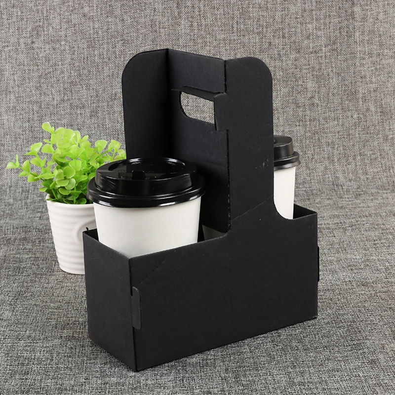 Disposable Custom  Kraft Paper  Cardboard Cup Holder Take Away Coffee Cup Hot Tea Carrier