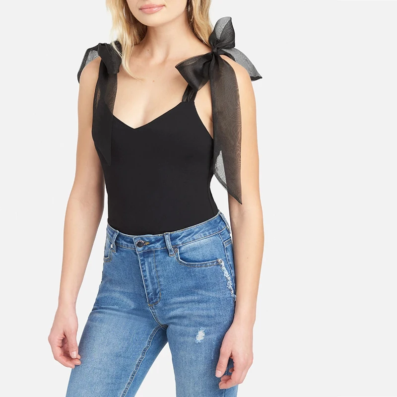 Hot Sale Summer New Arrivals Chiffon Fabric Detail Knit Top For Women