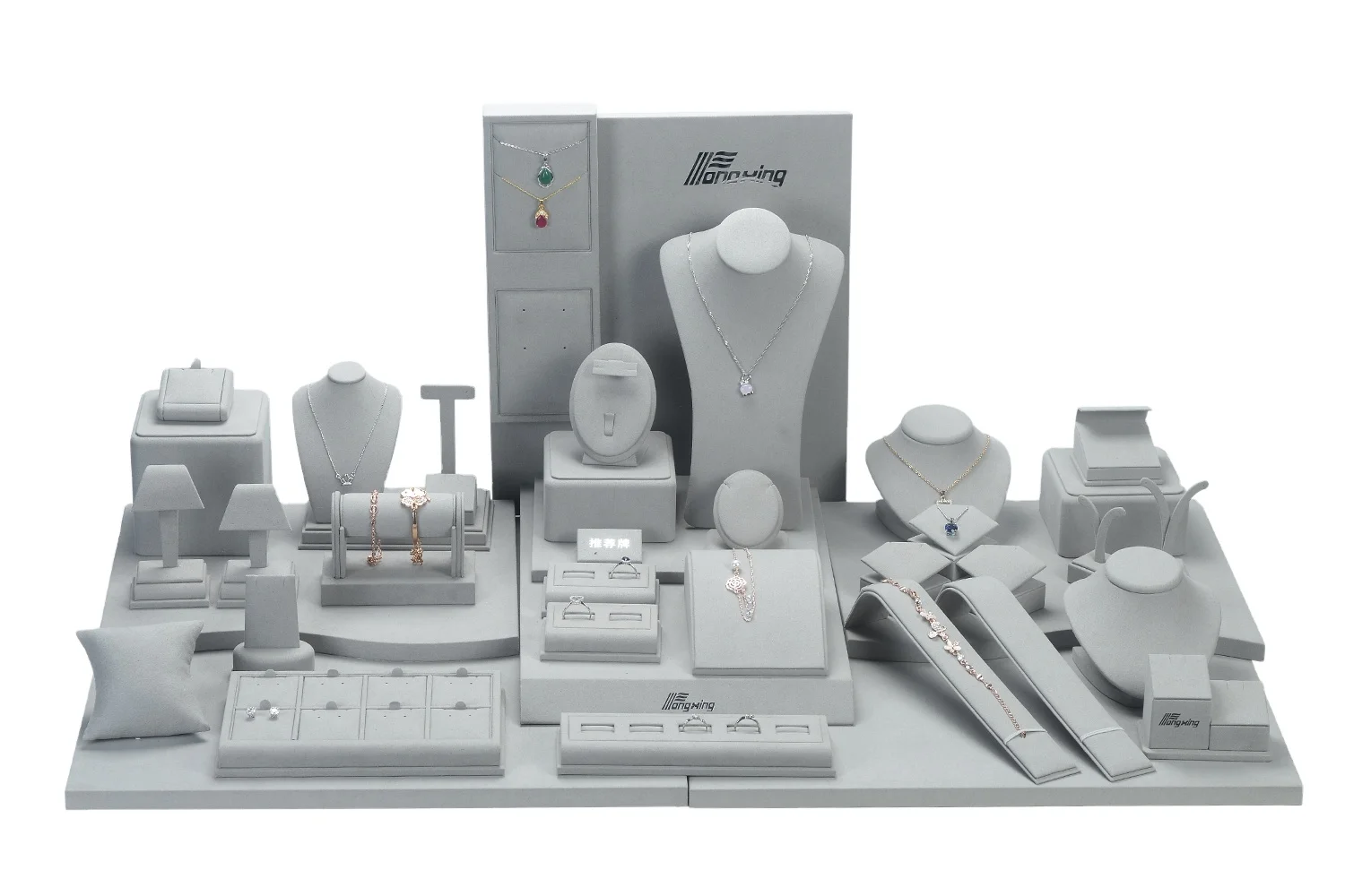 Tongxing Custom Ring Jewelry Packaging Display Stand Set Tray Earring Necklace Bust Prop Wood Luxury Jewelry Display Stand