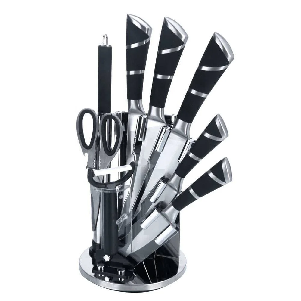 Professional 9pcs stainless steel chef kitchen knives set for kitchen wholesale professional hollow handle kitchen knife set