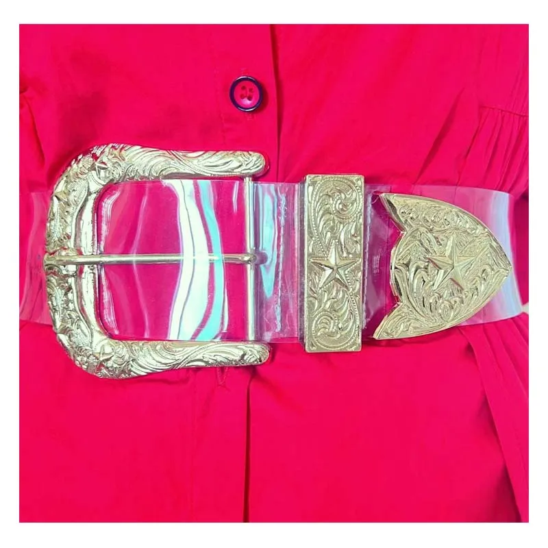 6cm Wide Luxury Belts for Ladies Western Buckle Belts in 3 sets in Gold Color with Transparent Material Nice  Popular Design