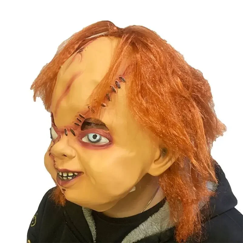 Mask Costume Scary Full Head Realistic Ghostface Mask with Hair Halloween Cosplay Latex Props