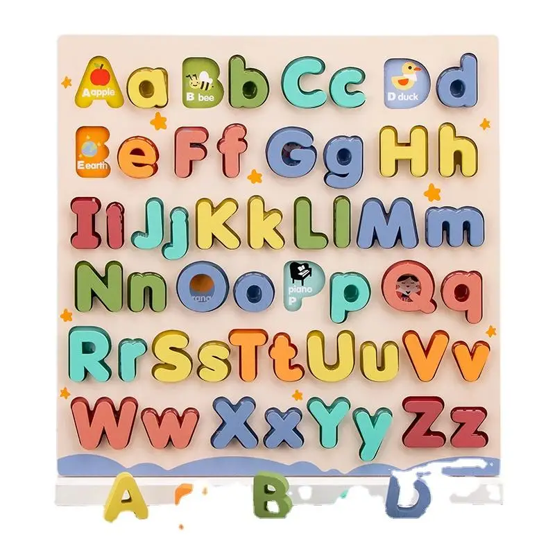 Children Wood Kids Alphabet Letter ABCD 3D Jigsaw Puzzle Board Games Preschool Baby Montessori Early Educational Learning Toys
