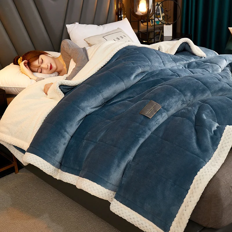 Triple layer lamb fleece blanket thickened coral flanges fleece winter air conditioning blanket