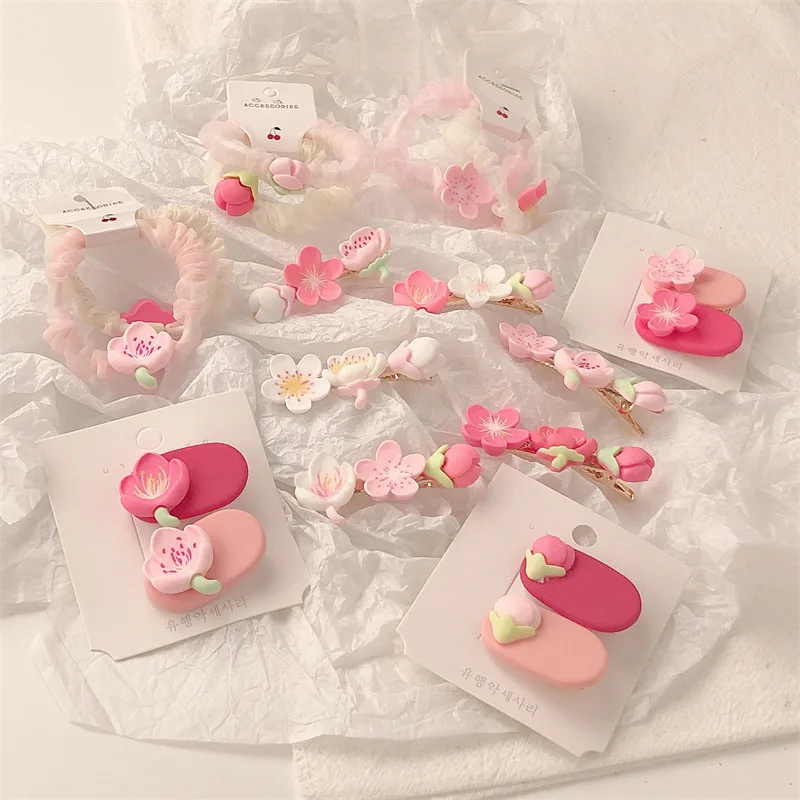 ShangHai Pink And Tender Peach Blossom Duckbill Clip Hairpin Headdress Sweet And Cute Flower Hairpin Girl Bangs Broken Hair Clip