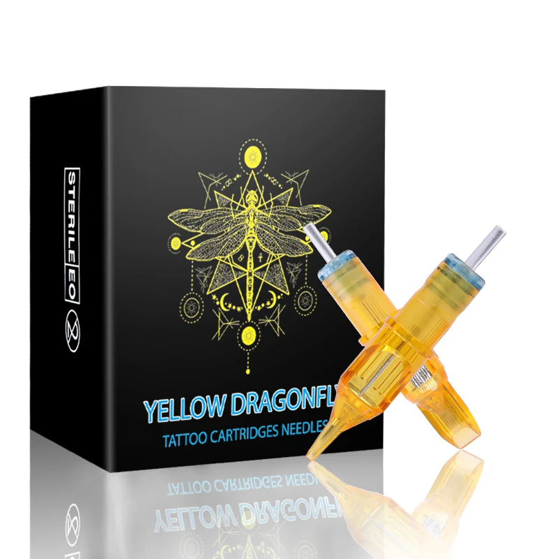 RL RS M1 RM Disposable Tattoo Cartridge Needles 20pcs Boutique Body Art Liner and Shading Yellow Dragonfly Cartridge Needles