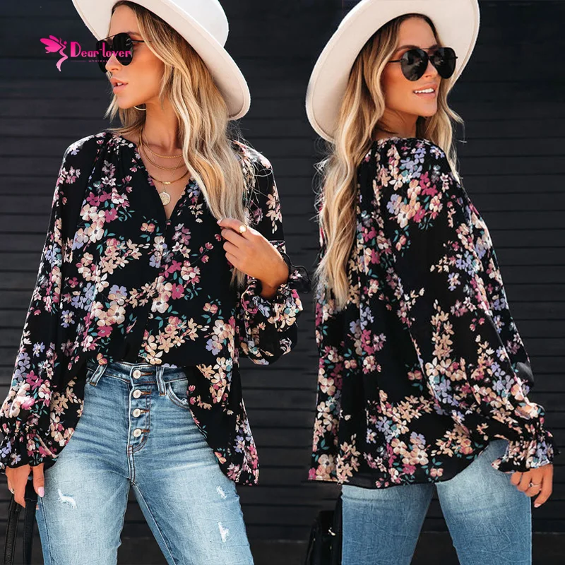 2023 New Product Wildflower Print Blouses Shirts Korean Elegant Design Ruffle New Lady Ladies Chiffon Blouse Women