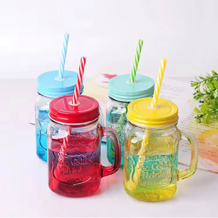 500ML 1 Gradient glass with straw handle creative juice cold drink retro rooster cup milk tea cup