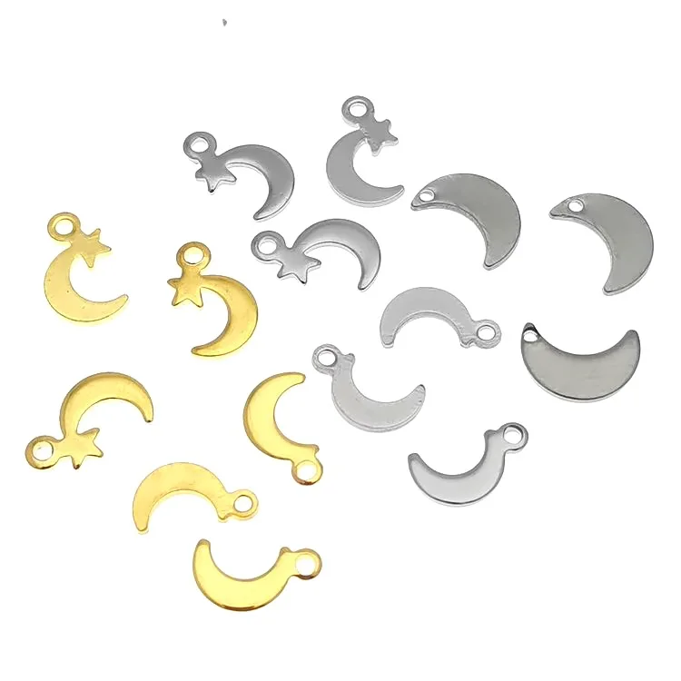 100pcs/bag Stainless Steel Geometric Hollow Tags Flower Leaf Pattern Filigrees Moon Star Anchor Charms DIY Jewelry Findings
