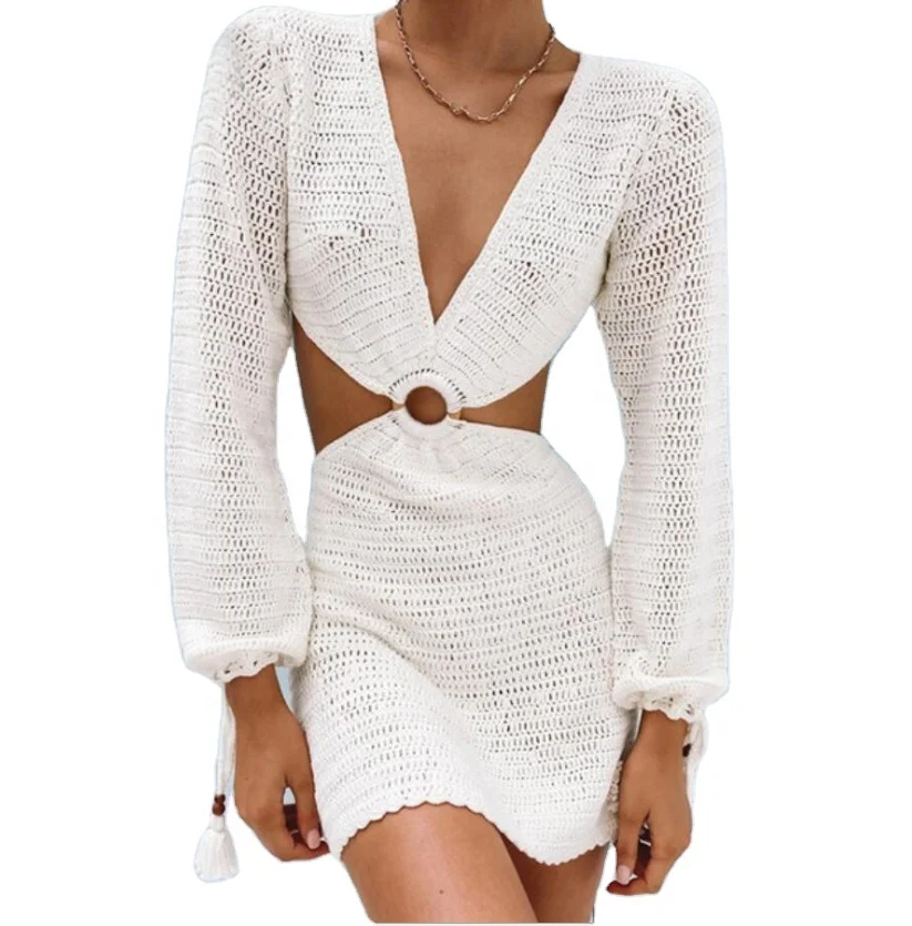 2021 crochet beachwear knitted cover up women dress