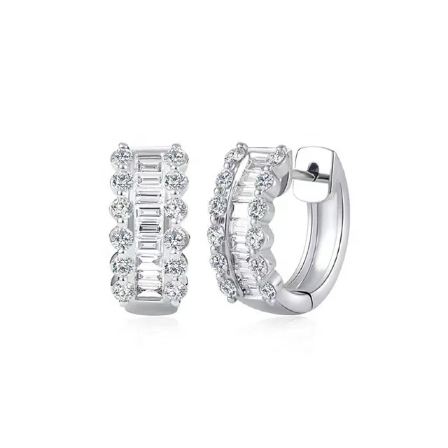 Xinfly Discount 18k Gold White 1.00ct Natural Baguette Diamond Huggie Hoop Earrings