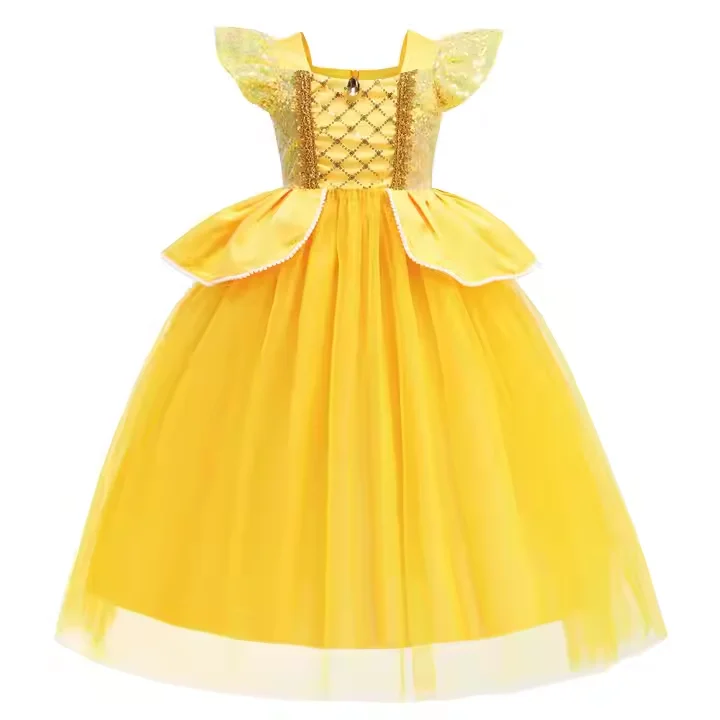 Party Birthday Clothes Yellow Kids Beauty the Beast Belle Belle Dresses up Princess Cosplay Costume for Girls Children