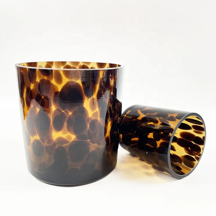 empty leopard spotted glass candle jars  candle containers for home decoration fragrant l candle jar