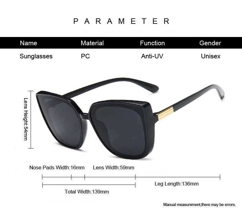 Brand Designer Cat Eye Sunglasses Woman Vintage Black Mirror Sun Glasses For Fashion Big Frame Cool Sexy Female Oculos