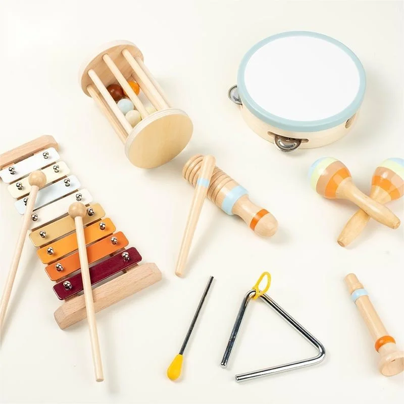Cross-Border New Wooden Educational Musical Instrument Toys for Toddlers 0-3 Years Old Orff Music Hand Drum Combination Piano