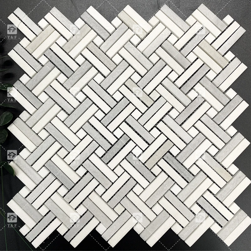 New Arrival Basketweave Mosaic Gray Natural Marble Mosaic Floor Tiles Background Backsplash Wall Tiles