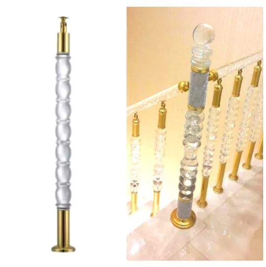 Acrylic Crystal Baluster Clear Transparency Acrylic Crystal Handrail Customized Size Luxury Gold Decorative Acrylic Stair Post