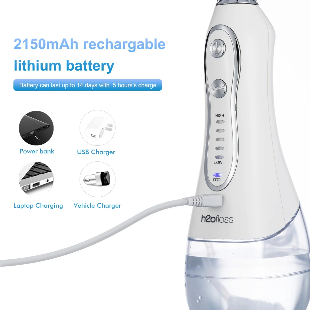 H2ofloss best-selling cordless oral irrigator 300ML water flosser electric flosser waterproof IPX7 portable water flosser