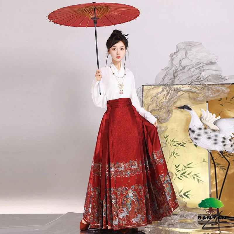 Dance Costumes Outfit Cross Neck Top Ming Dynasty Improved Mogao Caves Mural Elements Woven Gold Makeup Flower Horse Face Skirt