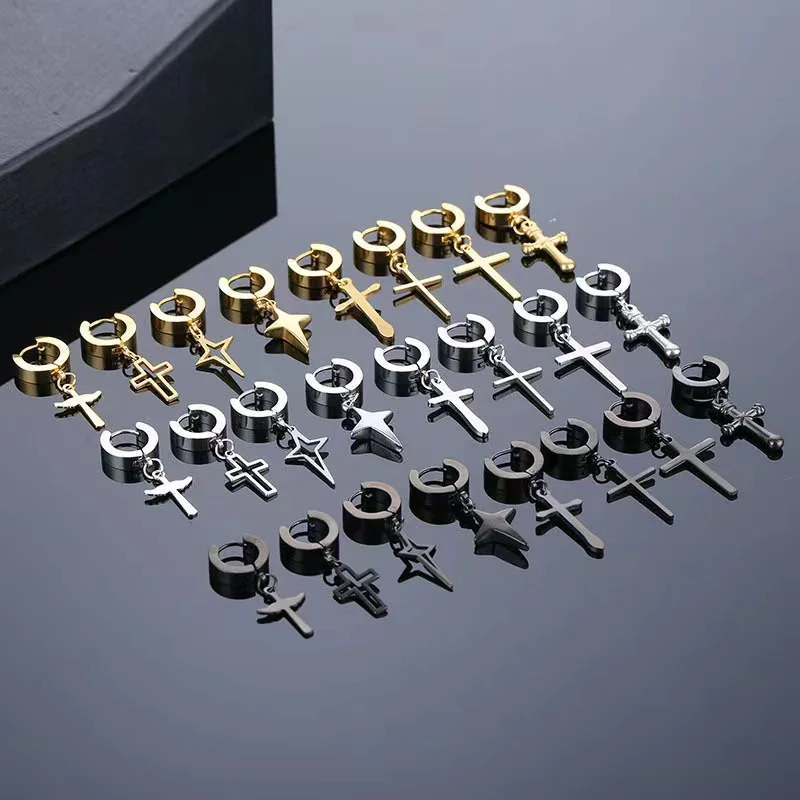 Unisex Titanium Steel Cross Earrings Stainless Steel Jewelry Earrings mens earrings