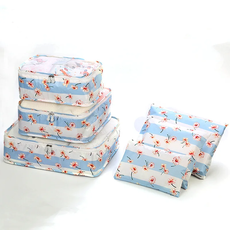 Custom full color printing 6pcs set compression packing cubes travel luggage packing organizer suitcase storage bag