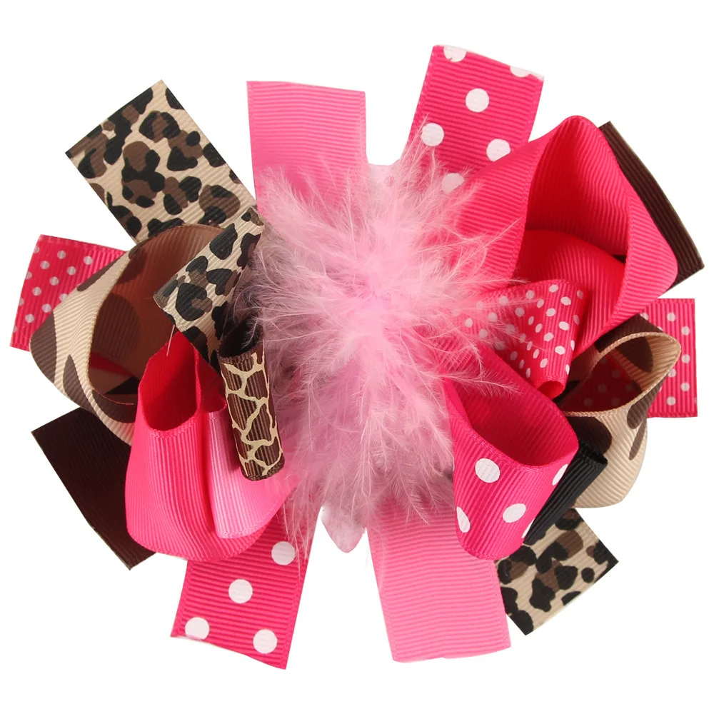 Stock Available Large Feather Hairpin Bowknot Baby Hair Decoration Feather Complex Hair Bow With Popular Price