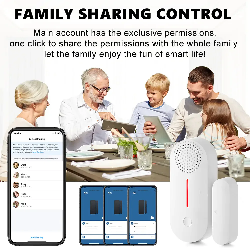 Home Security Alert Security Alarm Wifi Door Sensor Detector,Smart Wireless Window Door Open Or Close Sensor Works With Alexa