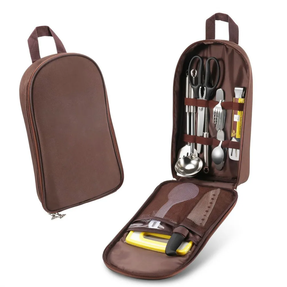 Portable 9-10 PCS Travel Camp Kitchen Utensil Organizer Case Set Knife Cutting Tool Bag