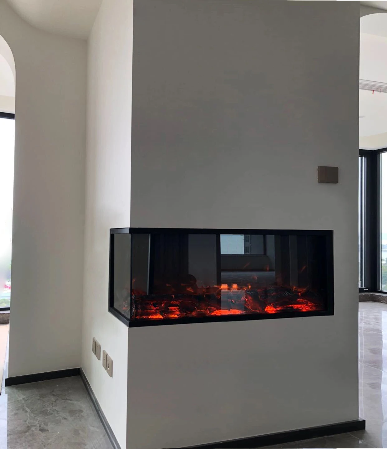 Corner 2-sided decorative kitchen island guest dining room can be customized Heating adjustable  flame adjustable 2DH fireplace