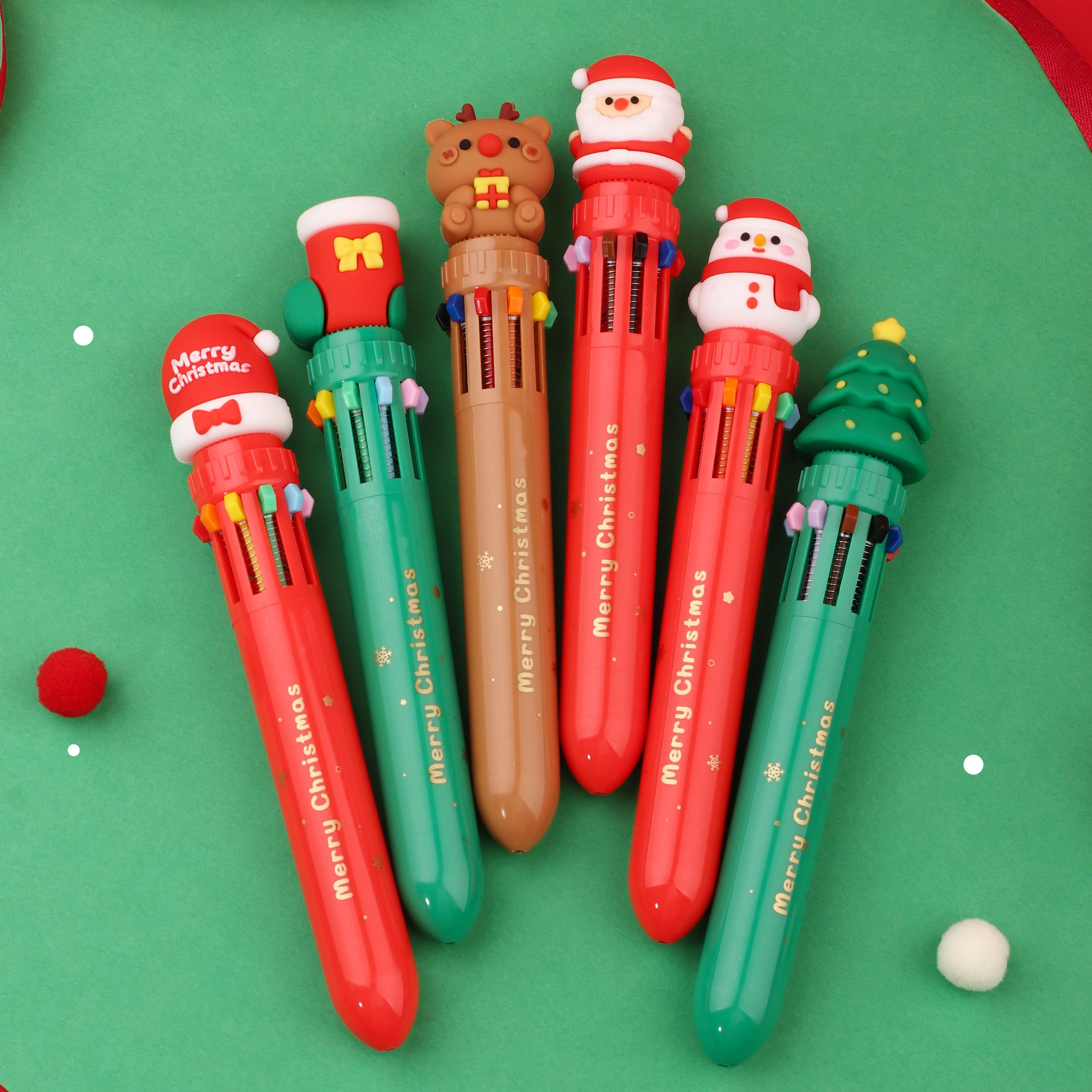 cheap Cute 10 color Christmas cartoon multi color ballpoint pen student 10-color X-MAS ballpoint pen