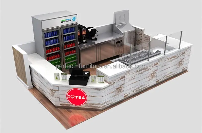 Indoor Coffee shop Kiosk  corn kiosk waffle kiosk Wood Counter Design
