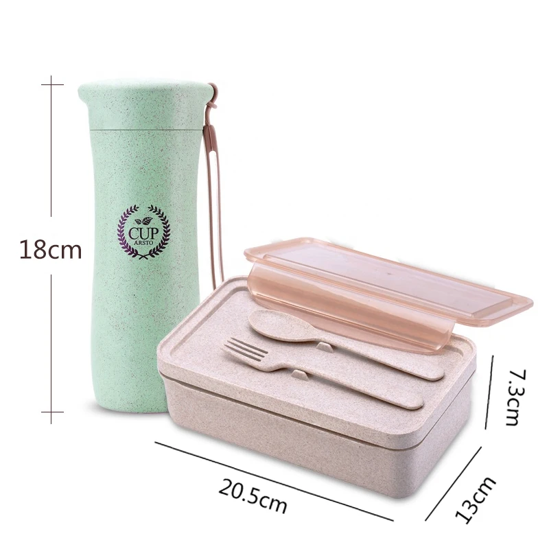 HaiXin Eco Friendly Wheat Straw Bento Lunch Box Container Takeaway Water Bottle Lunch Box Set with Bag
