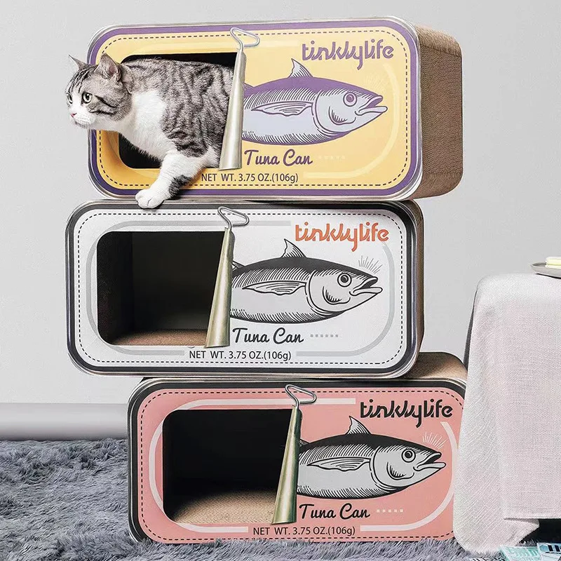 Colorful Fish Can Shape Cat Nest Scratching Board Cat Bed