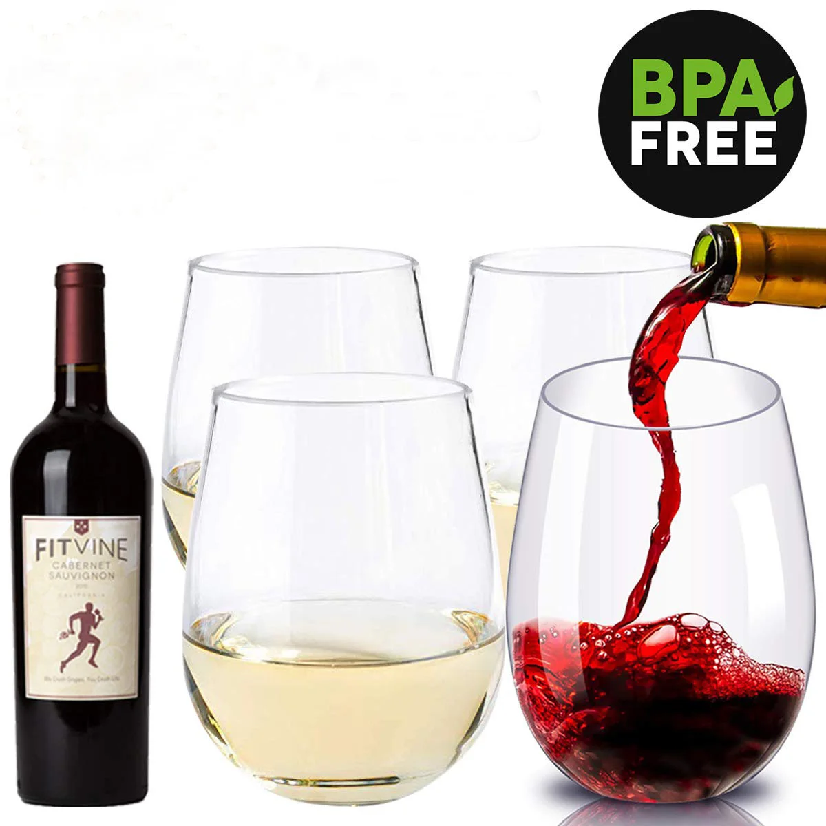 Прочный пластиковый стакан для вина Tritan stemless