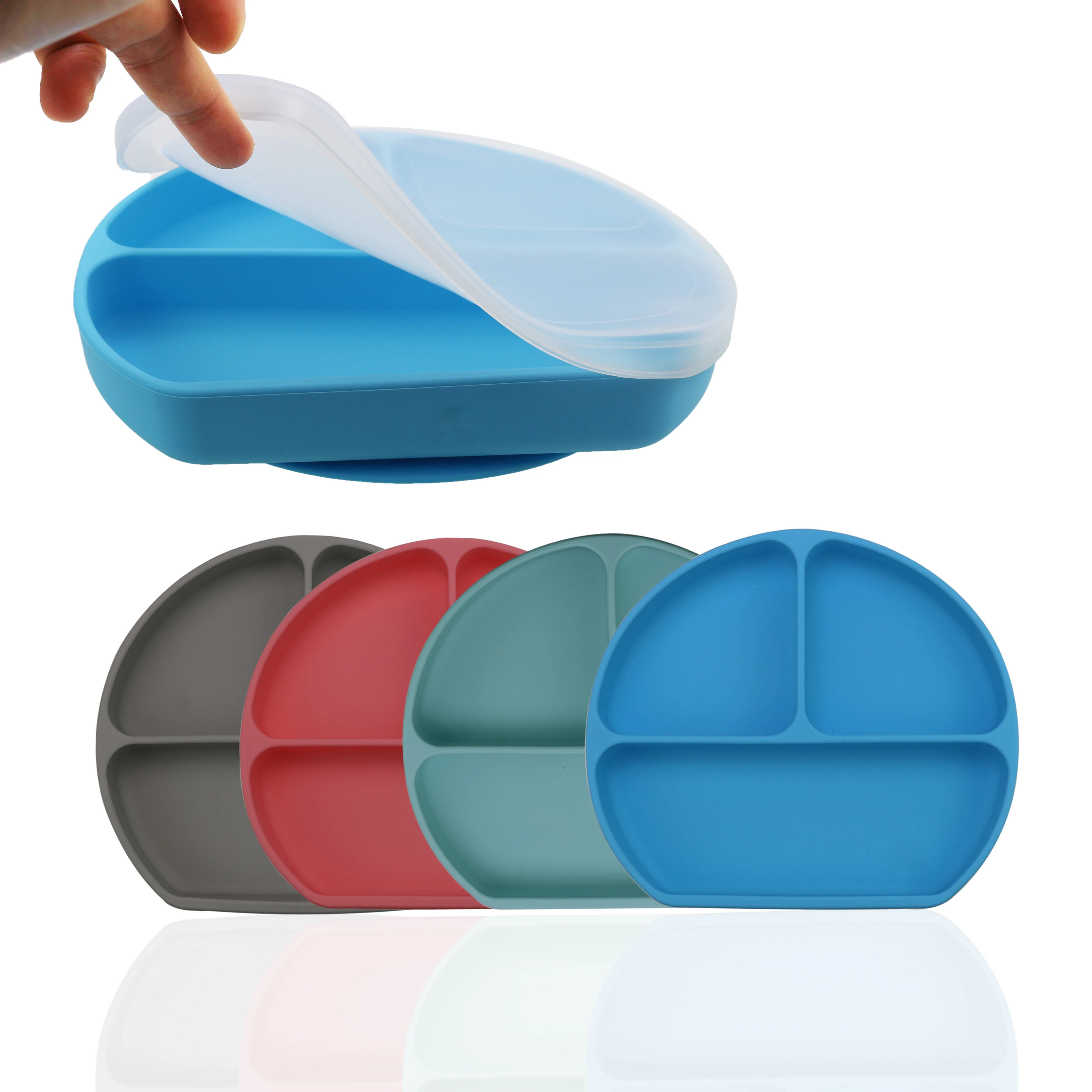 2021 New Design Dinnerware Kids Divided Feeding Bowl With Lid Set Baby Silicone Suction Plate