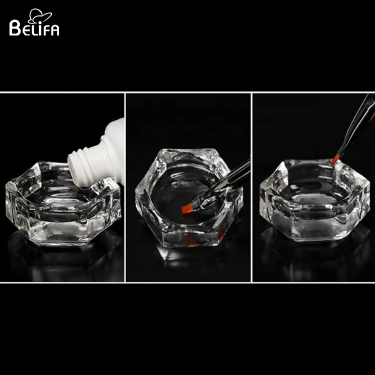 Wholesale unique small acrylic liquid powder dappen dish bowl clear glass crystal cup glassware storage with lid for nail art