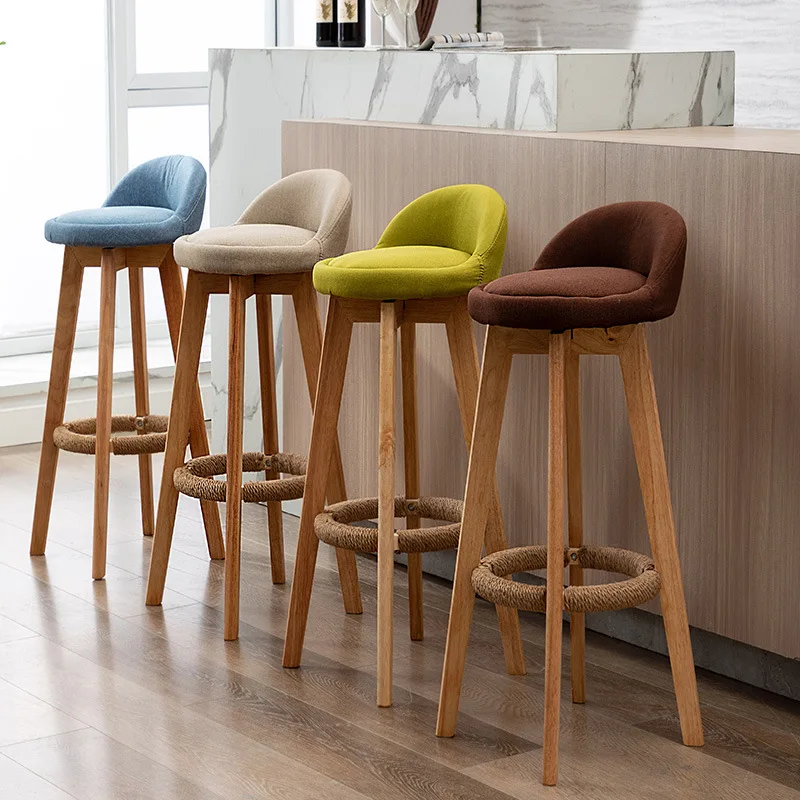 Ekintop Modern Nordic Bar Chair Design Wood Stool Backrest Bar Stool and Simple Bar Chair