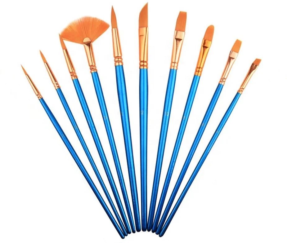 Bo Yi Xuan Blue Color Artist Paint Brush Set Of 10 Brushes Set For Painting With Acrylic Paints