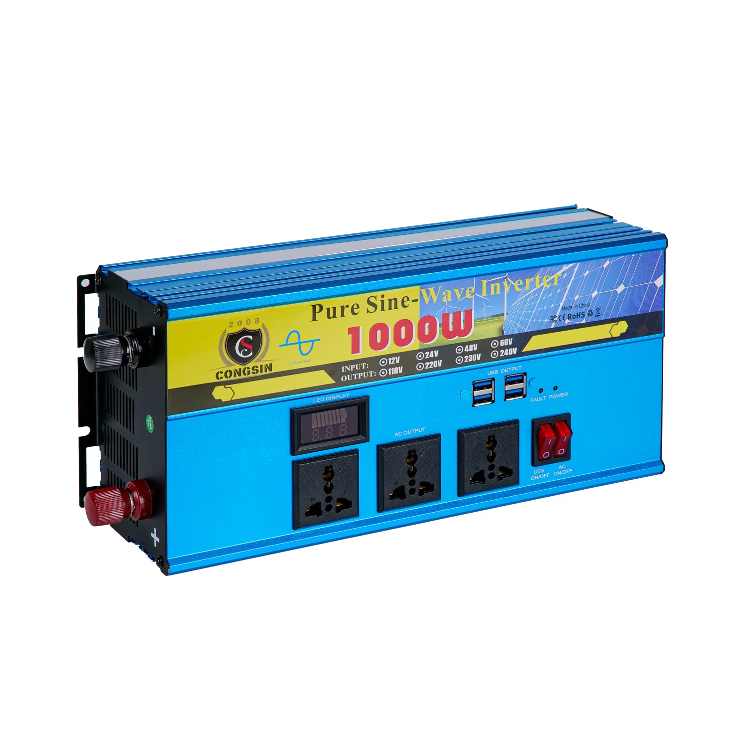 High Quality 1000W Pure Sine Wave Inverter DC 12v 24v AC 110v 220v Solar Inverter Power Supply