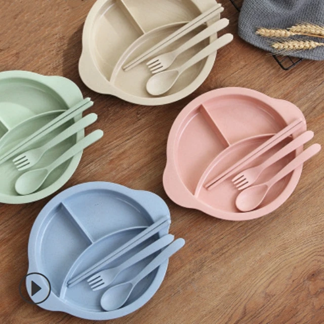 Food Grade Green Healthy Wheat Straw Plate With Divided Parts Dinnerware Eco Friendly Material Wheat Straw Plates
