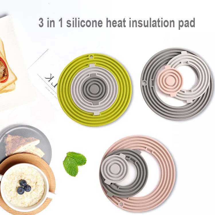 Table Coasters New Luxury Pantone Gift Custom Heart Accessories 3 in 1 Silicone Pot Mat Coasters Holder