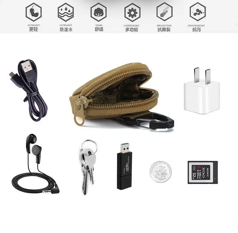 Nylon Small Coin Pouch Coin Purse keychain Money Bag Tactical EDC Wallet keychain Key Holder Headset Accessory key chains Wallet
