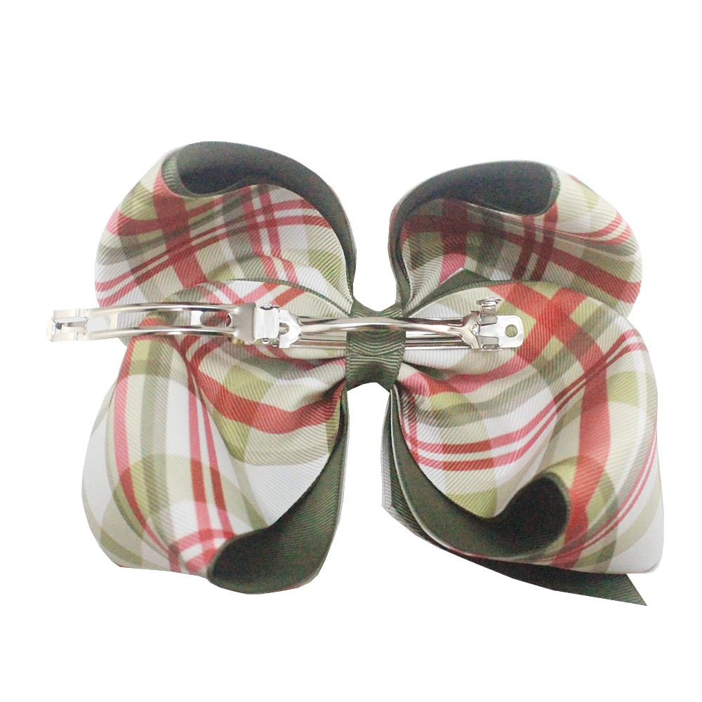Large size bowknot green and red Gingham ribbon hair bows 8-inch print grosgrain ribbon jojo hair  bows