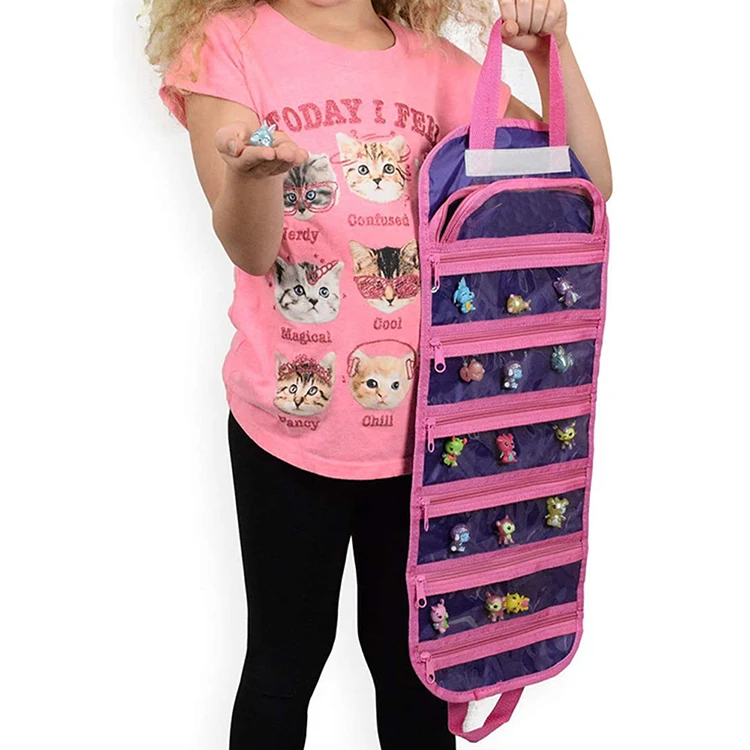 Purple Fabric Hanging Toy Storage Organizer Bag with 7 Packets for Kids