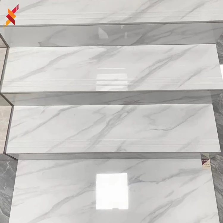 White carrara marble glazed porcleian ceramic stair step floor tiles 1200x470 mm