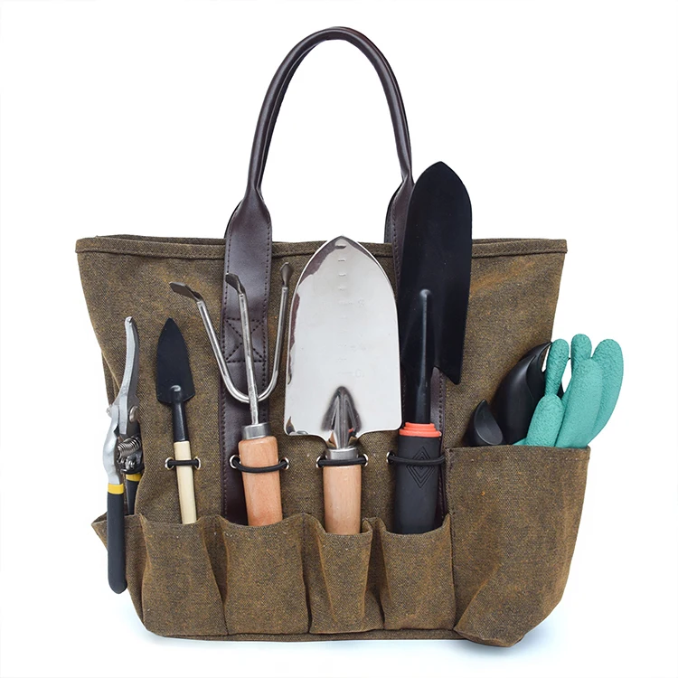  Waxed Canvas Gardening Tools Bag Garden Kit Tote Home Organizer Holder Lawn Yard Carrier Tool Set