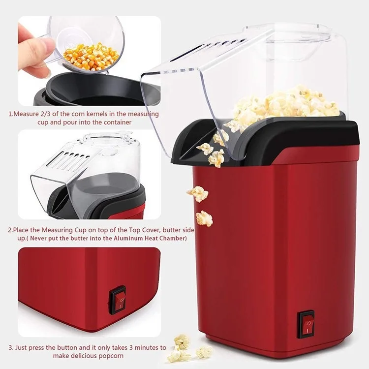 Oem Maquina De Palomita 110v 220v 1200w Pop Corn Machine Electric Automatic Hot Air Mini Popcorn Maker