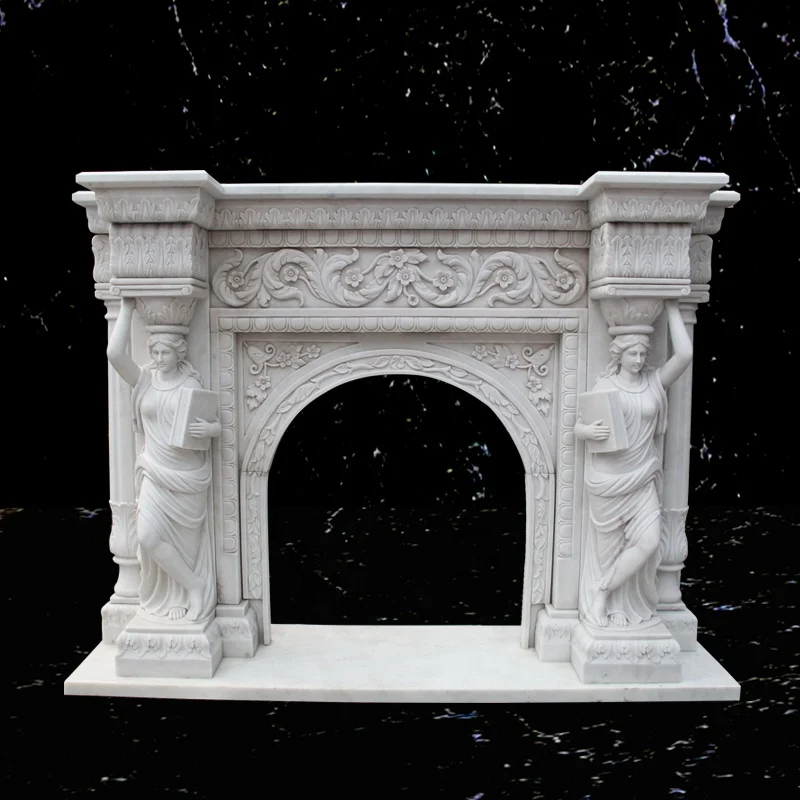 Antique Chinese Freestanding Marble Stone Arched Classic Fireplaces Mantels Surround Frame Mantles