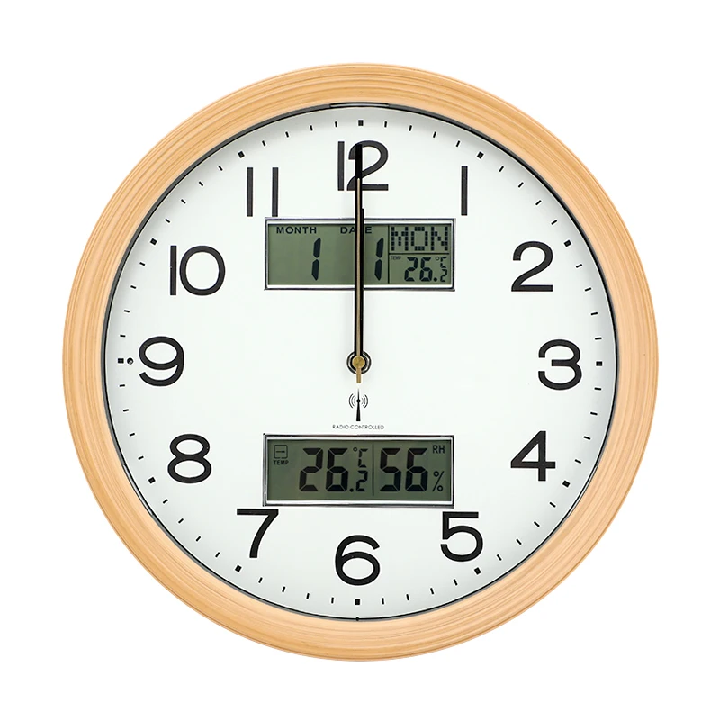 13 Inch Radio control wall clock LCD digital display new nice modern looks plastic clock for office home classroom  decor